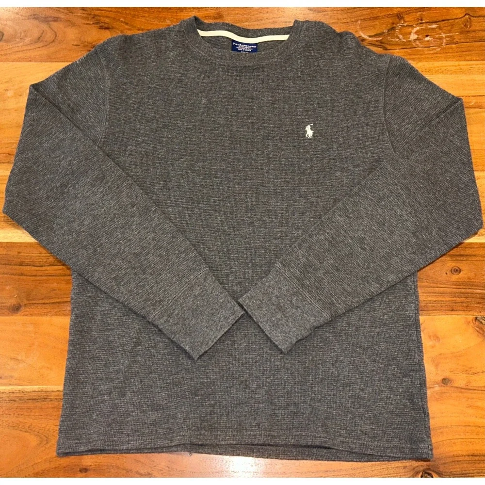 Polo Ralph Lauren Mens Gray Waffle Knit Thermal Long Sleeve Shirt Medium M
